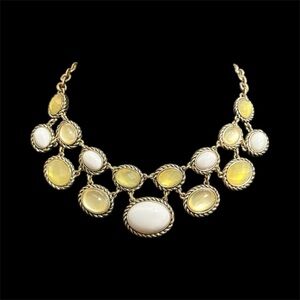 Dana Buchman Vintage Gold Statement Bib Necklace with Cream & Yellow Oval Stones